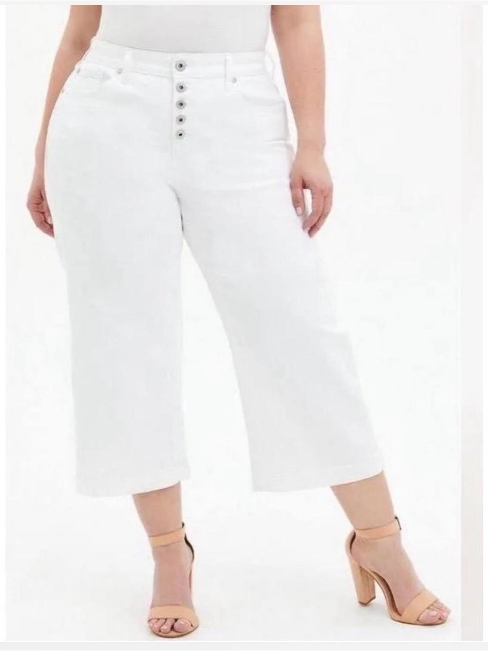 Torrid Plus Size White Cropped Wide-Leg Denim pants